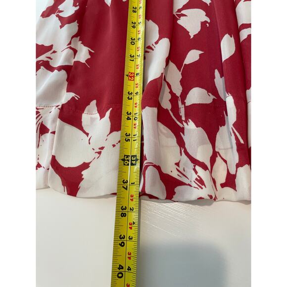 Talbots Swing Dress Sz 14P Floral Red Cream Ruching Chiffon Lined Feminine Girly - Picture 9 of 11